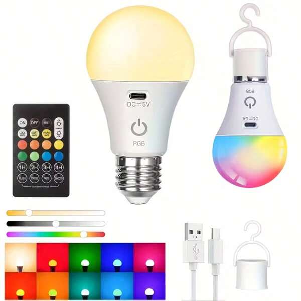 Modern LED Color Changing Light Bulb With Remote Control, USB Rechargeable, E27 Socket, Portable Wall Lamp For Reading, RGB Light Source Ball Lamp, Home Decor LED Lamp, Reading Lamp, Fashionable Design, Durable Structure, Dimmable, Home Decor, LED Bulb Remote Control, Home Light Bulb, Bulb, LED Bulb, Home Light Bulb, Bulb, E Bulb, Home LED Bulb, Room Light Bulb