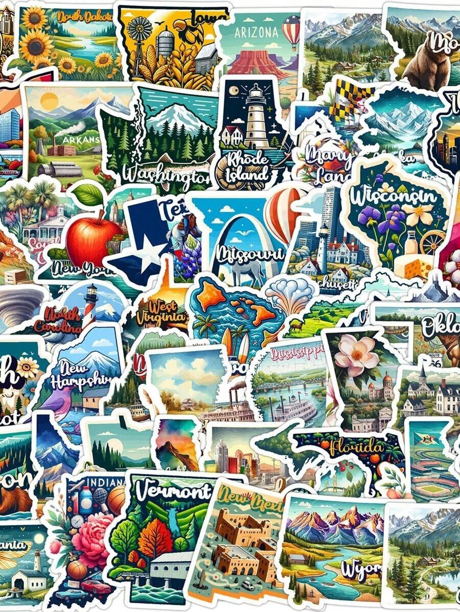 50 PIEZAS Pegatinas de los Estados Unidos, Pegatinas del Mapa de EE. UU., Decora Monopatín Escritorio de Computadora Cuaderno Caja de Regalo DIY Fiesta LYBS - Multicolor - Ver 1