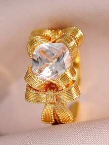 1 Stück Luxus Schleife Einlegearbeit CZ Verlobungsring für Frauen Freundin Dating Hochzeit Weihnachten Kupfer Geschenk Kubikzirkonia Ring