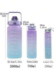1pc 280ml/750ml/2000ml Large Capacity Purple Gradient PC Water Bottle, With Sticker Sports And Fitness Portable Straw Cup, For Home And Travel Outdoor Use
