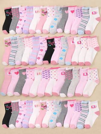 20 pares de calcetines para niñas, colores surtidos y patrones únicos y lindos que incluyen corazones, lazos, conejos, flores, suaves y transpirables para uso diario, regalos para fiestas y festividades, entrega de color y estilo aleatorios