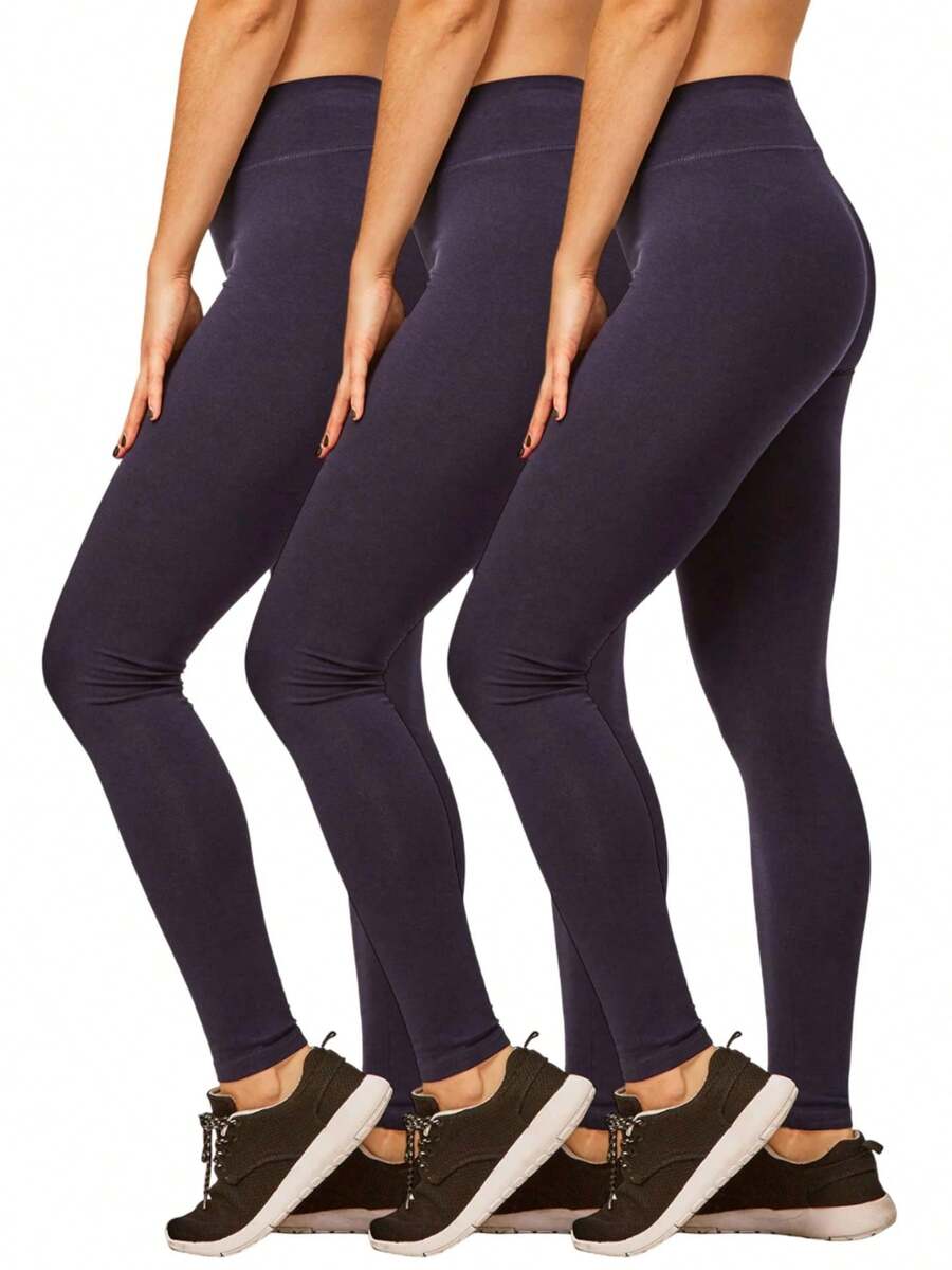 3 Pack Women's Premium Cotton Leggings Ankle Length With High Wide Waistband S-3XL High Waisted Leggings Full Length Regular & Plus Size No See-Through Athletic Workout Running Cycling Yoga Pants For Women Tummy Control Activewear Shapewear Womenswear - 3 件裝 海軍藍 - 查看 1