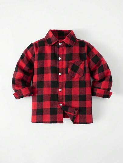 Ung pojke Klassisk Street Style Röd & Svart Rutig långärmad skjorta