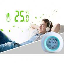 Reloj despertador digital, luz nocturna de 7 colores, repetición, detección de temperatura, 8 tonos de llamada diferentes, reloj despertador para niños, pequeño reloj despertador para el - 1 - Ver 9