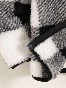 男童休闲格子拉链立领长袖羊毛夹克，适合秋冬季