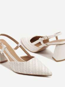 Woven Slingback Heels - Boho Chic Summer Sandals For Women - White - View 6