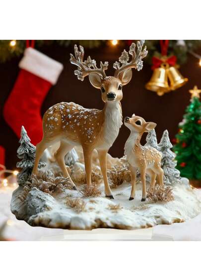 1 pieza Estatua plana de reno de acrílico bohemio en 2D, decoración de escritorio con tema navideño, figura de animal multiusos, adecuada para el hogar, la oficina, la librería - Mejor regalo de Navidad