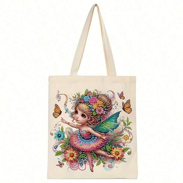 DIY Diamond Painting Tote Bag Kit - Sparkling Floral Pattern, Reusable Canvas Tote Bag With Handles, High-Quality Craftsmanship For Women, 12.4" X 14.4", Super Shiny Shape, Outdoor Shopping Center, Fabric Bag