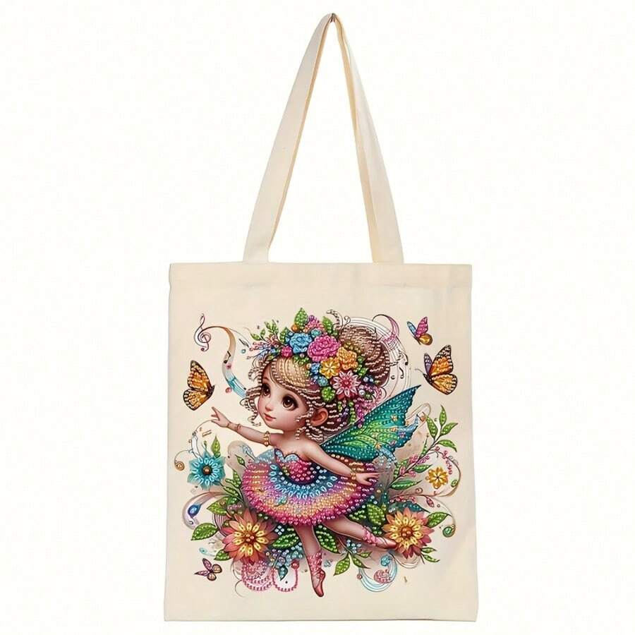 DIY Diamond Painting Tote Bag Kit - Sparkling Floral Pattern, Reusable Canvas Tote Bag With Handles, High-Quality Craftsmanship For Women, 12.4" X 14.4", Super Shiny Shape, Outdoor Shopping Center, Fabric Bag