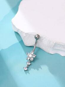 1 pieza Joyería de piercing de ombligo con flor de borla de rhinestone para mujeres - Plateado - Ver 5