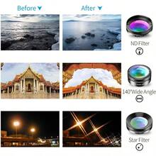 Kit de Lentes para Celular, 6en1 Lentes de Cmara para Telfono, Gran Angular de 140, Macro 25x, Ojo de de 205, CPL, Filtro Estrella, Filtro ND, Lentes Compatible con, - inicial - Ver 6