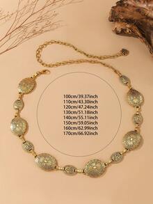 Versatile Metal Waist Belt/Chain, Oval Shape, Suitable For Jeans, Suits, Dresses, Fashion Bohemian Zinc Alloy Women's Belt, Suitable For Spring, Summer, Autumn, Winter