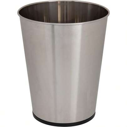 Bath Bliss 5 Liter Small Wastebasket Round Open Top Trash Can Bathroom Bedroom Kitchen Office Dorm Disposal Waste Bin Garbage Stainless Steel
