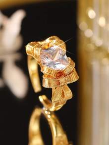 1 Stück Luxus Schleife Einlegearbeit CZ Verlobungsring für Frauen Freundin Dating Hochzeit Weihnachten Kupfer Geschenk Kubikzirkonia Ring