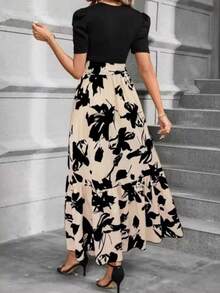 Vestido Estampado De Cintura Alta, Moderno Y Elegante. - Blanco - Ver 3