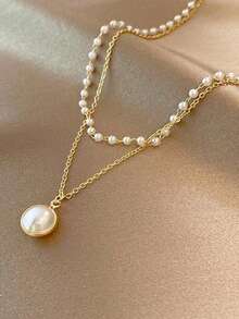 1pc Multi-Layer Faux Pearl Decor Necklace, Suitable For Teenagers Everyday Wear - Multicolor - View 2