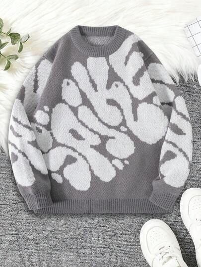 1pc Teen Boys Casual Comfortable Soft Knitted Sweater, Colorblock Design, Long Sleeve, Suitable For Home, Commute, School, Outdoor Activities, Party, Street Wear, Winter