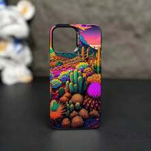 Funda de TPU con estampado de cactus psicodélicos vibrantes para iPhone 17/16/15 Pro Max, 15, 14, 13, 12 Series - Cubierta protectora delgada y a prueba de golpes - Negro - Ver 4
