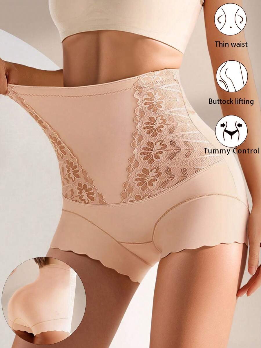 Women's High Waist Lace Panties, Seamless Shapewear Underwear, Comfortable Butt Lifting Slimming Thin Shaping Shorts