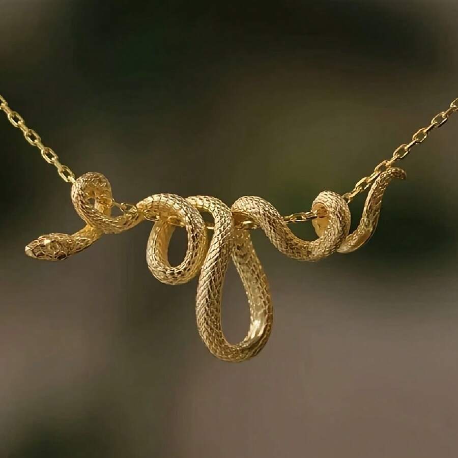 Entwined Snake Necklace Personality Minimalist Design Snake Pendant Niche Creative Versatile Collarbone Chain - bạc - Xem 1