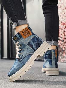 Herren High-Top Chelsea Stiefel, Leder Knöchelstiefel mit Thermofutter, warme Schneestiefel, vielseitige Freizeitschuhe, schwarze Winterstiefel für Herren