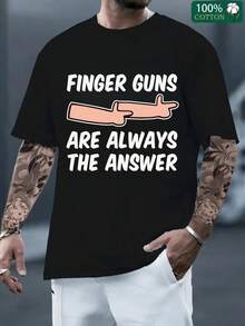 Camiseta de Mujer "Finger Guns Are Always The Answer" con Estampado Divertido, 100% Algodón Cómodo, Genial para Uso Cotidiano, Reuniones con Amigos o Dar un Toque Humorístico al Outfit, Estilo Casual y Ligeramente irreverente, Perfecta para Personas Con un Sentido del Humor y Moda Informal, ¡¡¡En Demanda!!!,playeras de hombre,blusas mexicanas de septiembre,ropa de hombre,playeras,halloween,disfraz halloween hombre,camisas de hombre,sudaderas,kpop demon hunter,old money hombre. - Negro - Ver 1