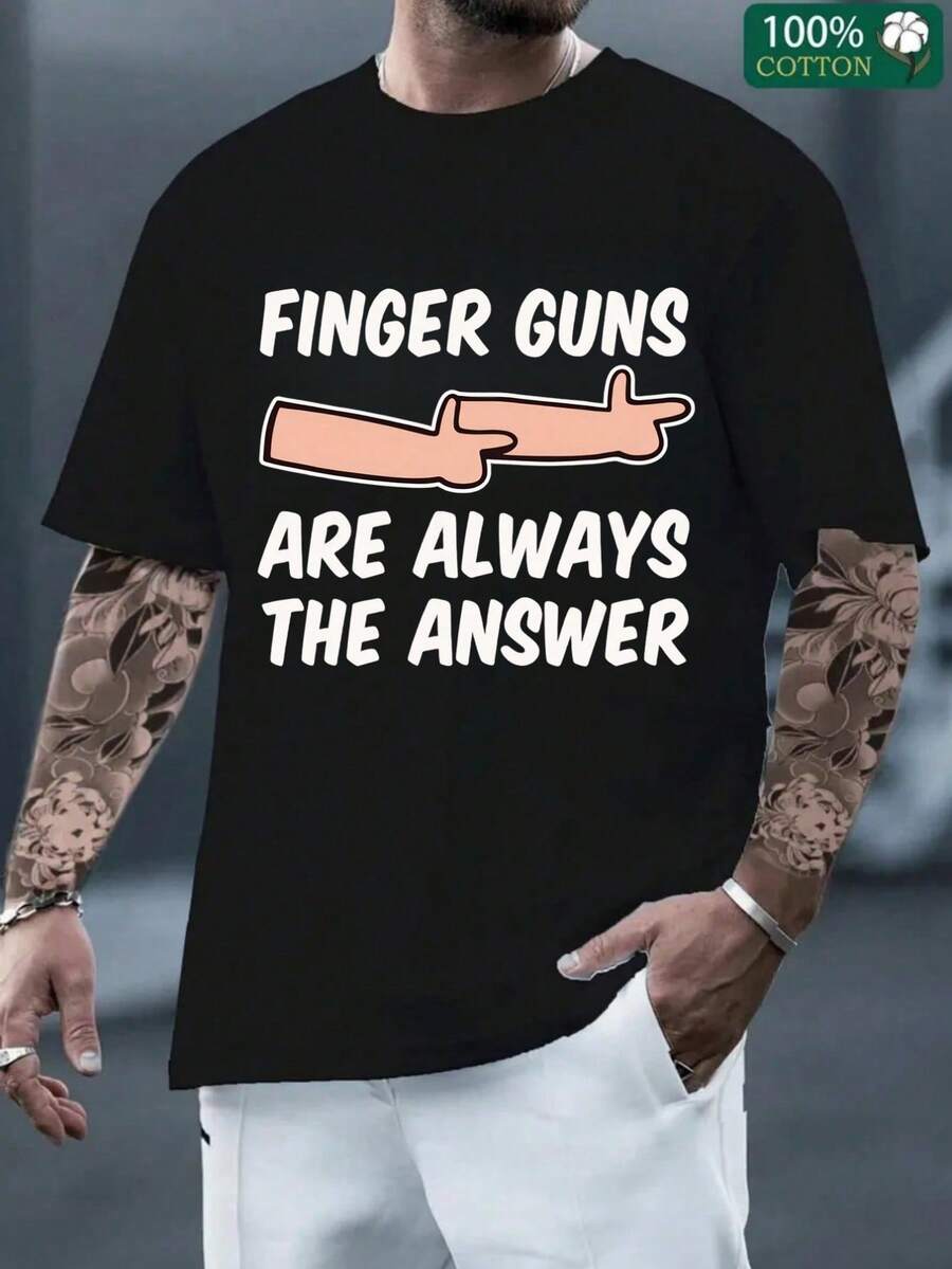 Camiseta de Mujer "Finger Guns Are Always The Answer" con Estampado Divertido, 100% Algodón Cómodo, Genial para Uso Cotidiano, Reuniones con Amigos o Dar un Toque Humorístico al Outfit, Estilo Casual y Ligeramente irreverente, Perfecta para Personas Con un Sentido del Humor y Moda Informal, ¡¡¡En Demanda!!!,playeras de hombre,blusas mexicanas de septiembre,ropa de hombre,playeras,halloween,disfraz halloween hombre,camisas de hombre,sudaderas,kpop demon hunter,old money hombre. - Negro - Ver 1