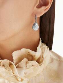 1pair Luxury Waterdrop-Shaped Inlaid Elegant Pendant Earrings, Holiday, Bohemian, Gold/Silver-Tone Earhooks, Party Jewelry - 水滴耳環 - 查看 3