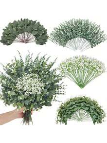 120 Pcs 4 Kinds Mixed Eucalyptus Greenery Stems, Baby Breath Flowers Artificial Bulk And Greenery Stems For DIY Bouquets Wedding Home Floral Decor