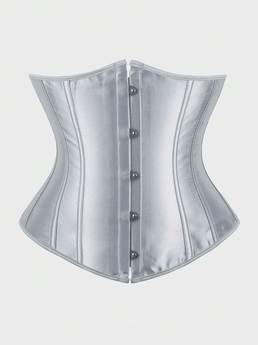 Underbust Corsets For Women,Corset Belt Tummy Control Lace Up Satin Corset,Under Boob Corset Women's Lingerie & Shapewear - Xám - Xem 1