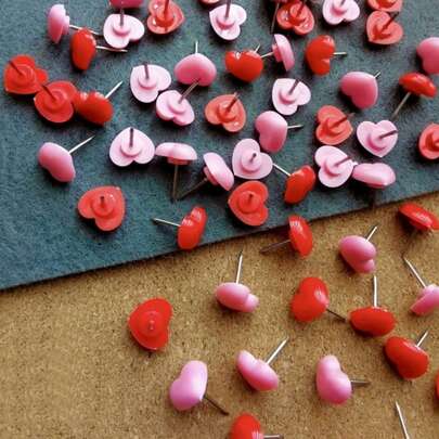100pcs Heart-Shaped Plastic Thumbtacks, Heart-Shaped Positioning Pins, Pink Girls Love Thumbtacks, DIY Cork Pins In Various Specifications