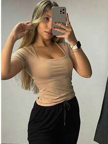 Kit 3 Blusas Basica Suplex Decote Quadrado Manga Curta Forrada 2025