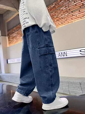 Boys' Fashionable Denim Jeans, Casual Workwear Style, Autumn 2025 New Arrival