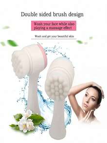 Manualna dwustronna szczoteczka oczyszczająca, miękka silikonowa szczoteczka do twarzy, głębokie oczyszczanie, delikatny peeling, delikatna skóra, ręczny płyn do demakijażu, masażer do twarzy do głębokiego oczyszczania, pielęgnacja skóry, niezbędny do oczyszczania twarzy, akcesoria do pielęgnacji skóry, prezenty dla kobiet