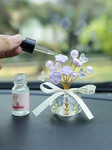 Romantic Flocked Pearl Rose Decor - Fragrance Diffuser, Crystal Base Artificial Flower, For Car Dashboard, Office, Bathroom, Bedroom, DIY Micro-Landscape, Home Decor, Craft Gift, Party Decoration. Suitable For: Wedding, Valentine's Day, Graduation, Christmas Gift.