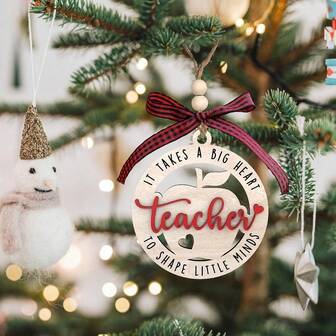 2D Wooden Christmas Tree Decoration, Heartfelt Thanks To The Teacher, With Red And Black Ribbons - Battery-Free Artificial Wooden Decor, Suitable For Holiday Celebrations, Christmas Tree Decoration