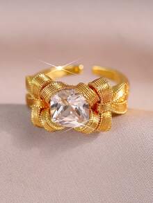 1 Stück Luxus Schleife Einlegearbeit CZ Verlobungsring für Frauen Freundin Dating Hochzeit Weihnachten Kupfer Geschenk Kubikzirkonia Ring