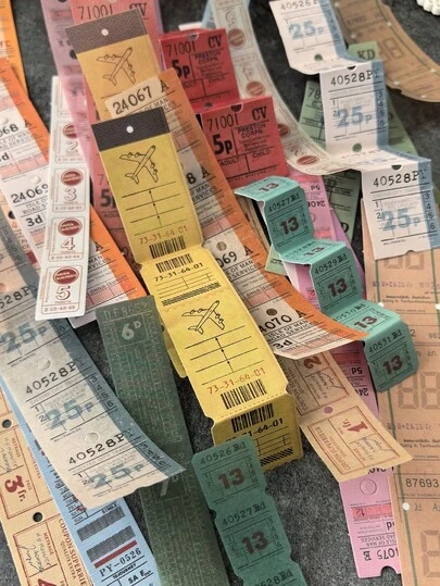 1 Pack Of 30pcs Vintage Ticket Stickers, Ticket Stub, Boarding Pass Decorative Collage Material, DIY Scrapbooking Stickers With Textured Paper Scrapbook Supplies Stationery