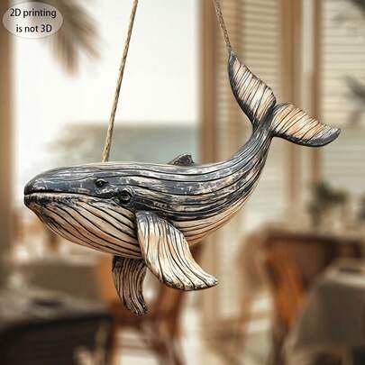 1 pieza de decoración de pared de ballena y delfín retro de madera, impresión plana 2D, exquisito colgante de animal marino de madera, decoración de diseño interior