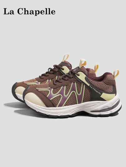 1 par de zapatos casuales de suela gruesa con cordones y suela blanda para mujer de La Chapelle, zapatos planos de exterior de puntera redonda y tacón bajo antideslizante de unicolor elegante y suela blanda adecuados para fotos de graduación de estudiantes, zapatos deportivos de skate de cuero de caña baja para mujer