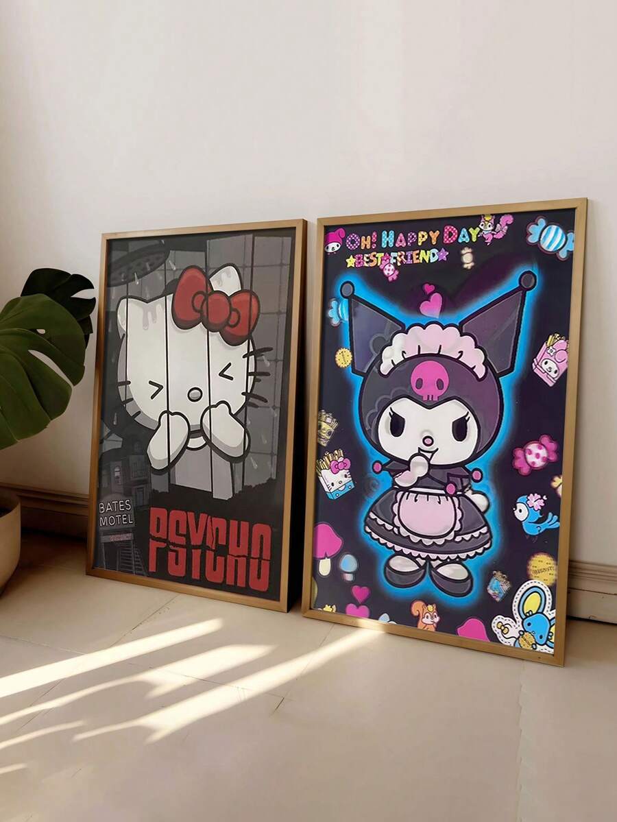 SANRIO 1张无框Hello Kitty Kuromi海报，艺术品，家居装饰，易于悬挂，适合客厅、办公室和家居装饰，具有艺术价值，是房间装饰的完美选择 - 彩色 - 查看 1