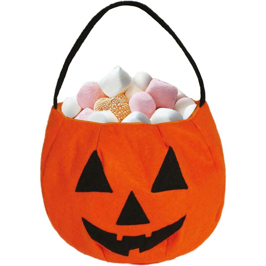 Fiestas Guirca Cesto di Halloween in feltro a forma di zucca per bambini, accessorio a tema arancione con tasca, ideale per feste, lavoretti e decorazioni di Halloween a casa e a scuola - Multicolore - Visualizzare 1