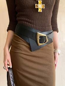 Paski damskie Brązowy pasek Ekskluzywny szeroki brązowy pasek damski, retro ściągacz w talii, który wyszczupla sylwetkę, w połączeniu ze spódnicą, jeansami i dodatkami