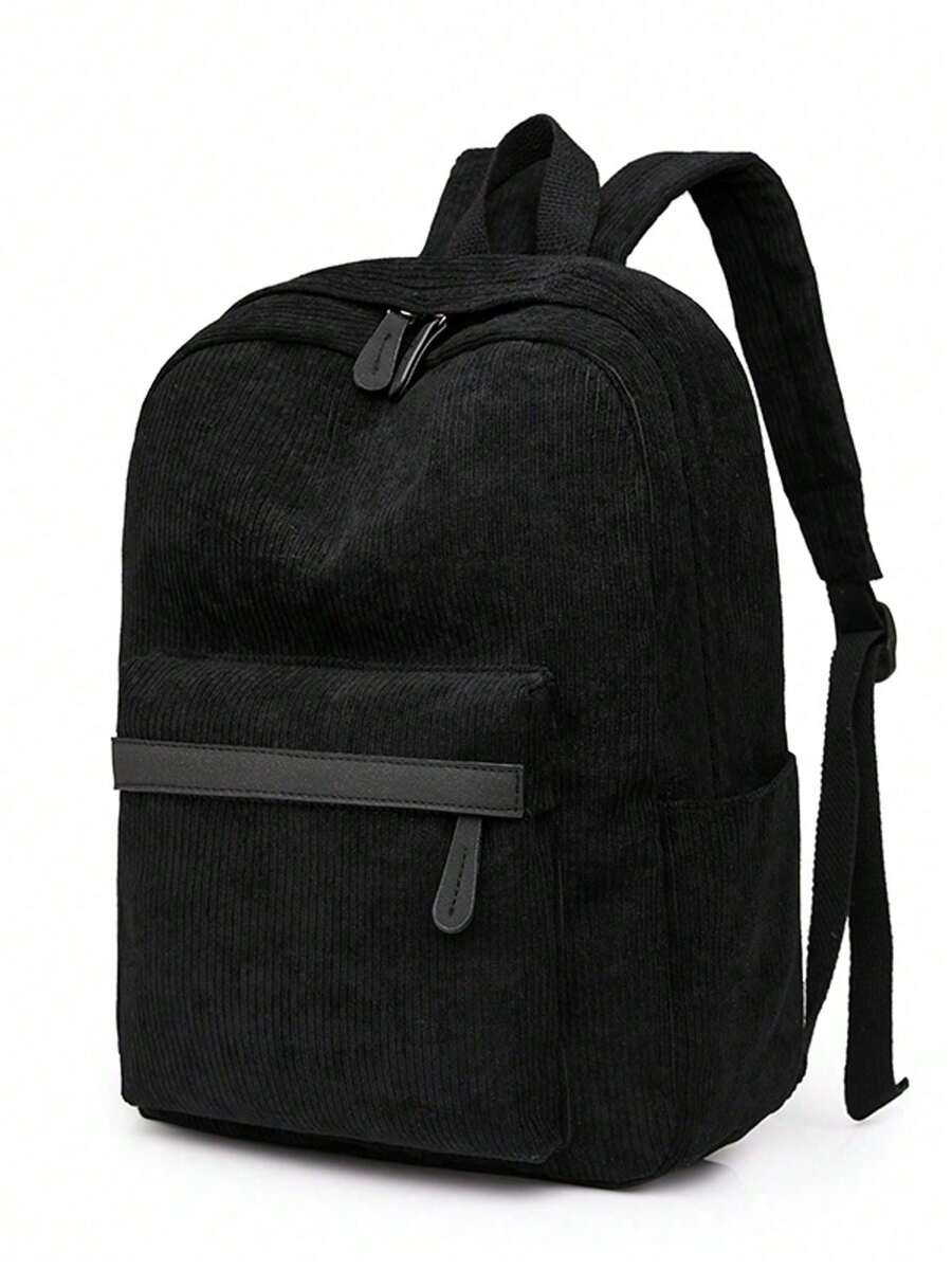 Balo vải nhung kẻ cỡ nhỏ, nhẹ dành cho sinh viên đại học, nam và nữ, túi đựng máy tính xách tay 14 inch thông thường dùng cho học sinh trung học/đại học - màu đen - Xem 1