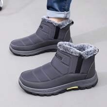 1 Pair Men's Sporty Waterproof & Cold-Resistant Snow Boots With Letter Pattern, Low-Top Molded Sole Outdoor Boots - Grey - View 3