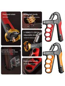 5-100公斤可调节握力训练器，机械式计数腕力训练器，健身房手部握力增强器，可调节阻力11-220磅（5-100公斤）握力训练器，防滑计数式握力训练器，用于肌肉锻炼和手部康复 - 彩色 - 查看 11
