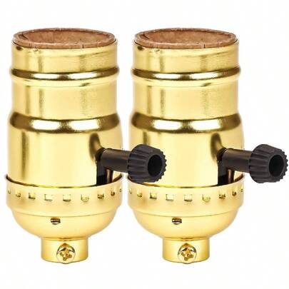 3 - Way Lamp Socket, E26 Base Listed, Turn Knob Low - Medium - High Settings, Lamp Parts Table Lamp Repair2 Packs Gold