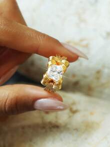 1 Stück Luxus Schleife Einlegearbeit CZ Verlobungsring für Frauen Freundin Dating Hochzeit Weihnachten Kupfer Geschenk Kubikzirkonia Ring