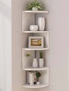 1pc Creative Wall Mounted Corner Shelf, 5-Tier Half-Circle Wall Rack, Wall Hanging Corner Bookshelf (Lighting Not Included) - White - View 3