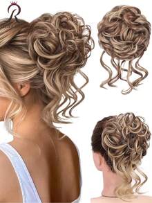 凌乱卷发髻松紧带发髻棕色发夹式发尾接发合成假发片女士假发片 1 件 - 彩色 - 查看 13